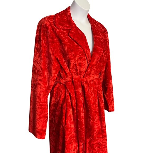Vintage 70s Cherry Red Long Velour Robe Medium-Large Plush Estate Handmade Glam - Picture 3 of 8